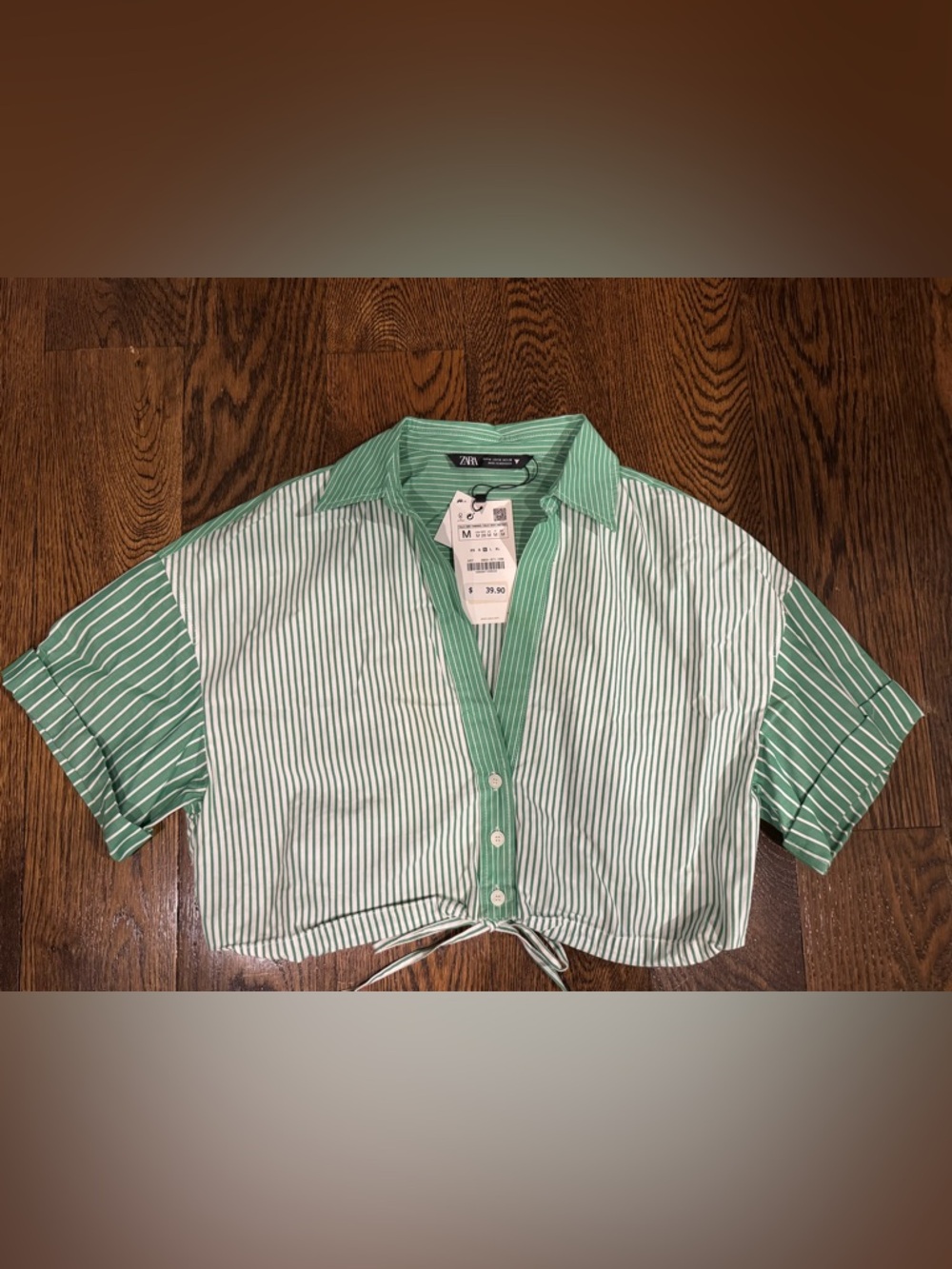 Zara Green and White Striped Crop Top